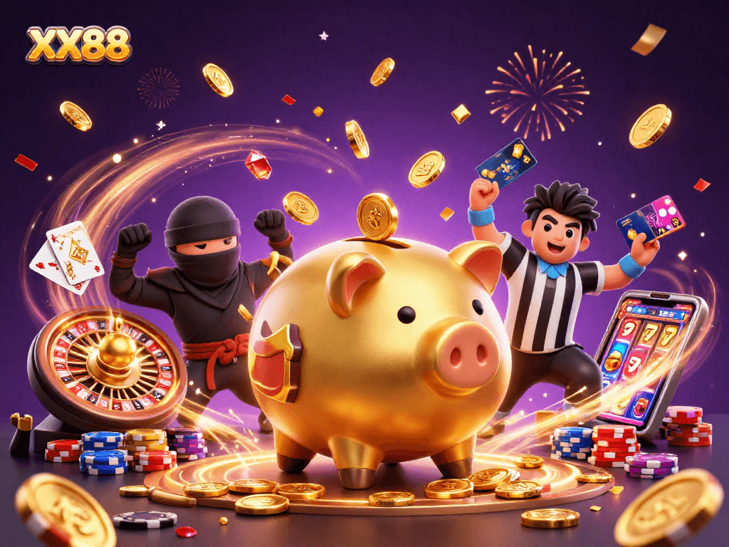 Experience thrilling gameplay and bonuses at XX88 with vibrant casino characters in action.