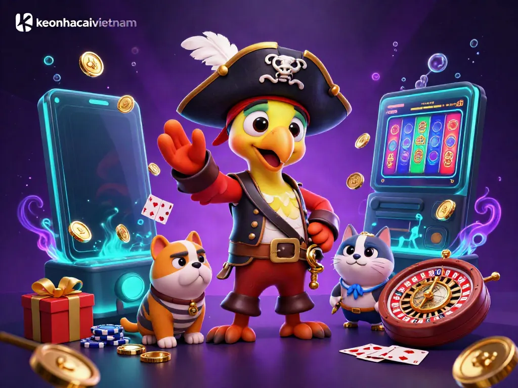 Experience the thrill of keonhacaivietnam with vibrant casino elements and engaging characters.