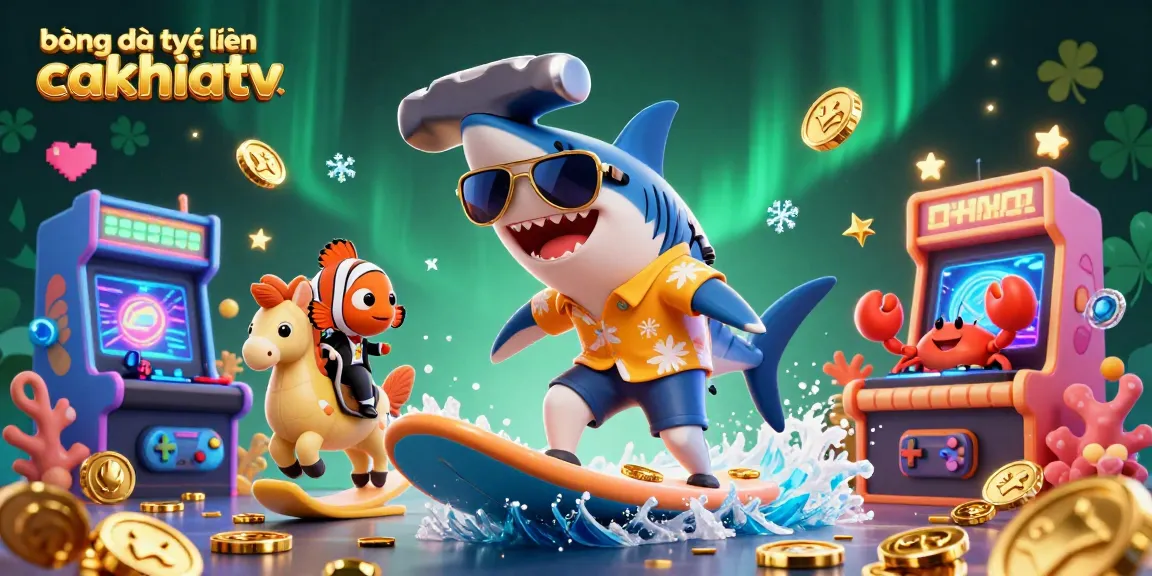 bóng đá trực tuyến cakhiatv showcases vibrant casino action with sharks and colorful gaming elements.