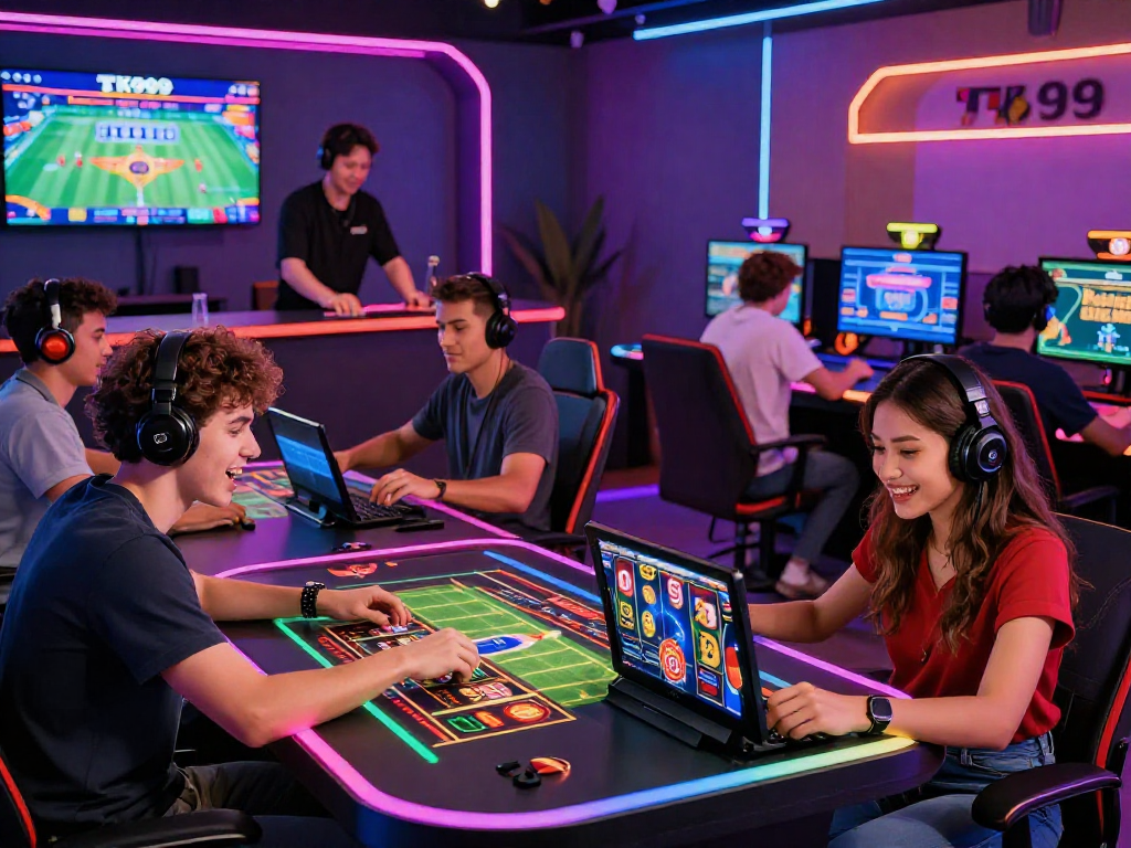 Engaged players enjoying the TK999 online betting platform in a vibrant gaming atmosphere.