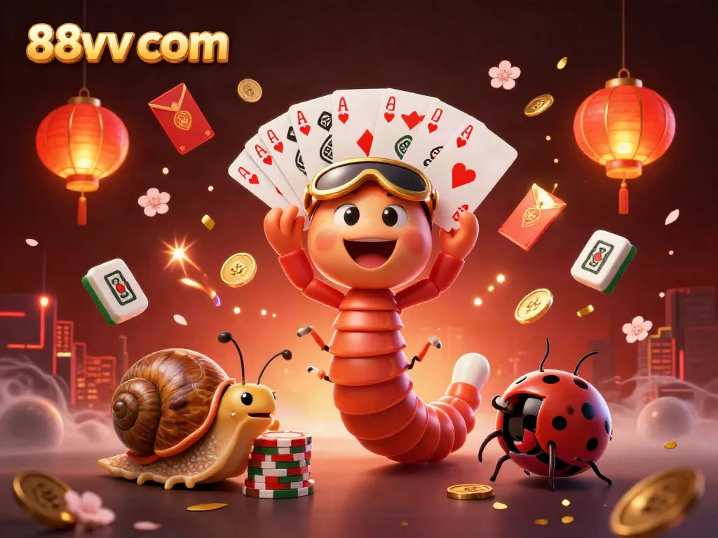 Experience the thrill of 88vv com with a vibrant casino scene featuring a millipede dealer and high-roller snail.