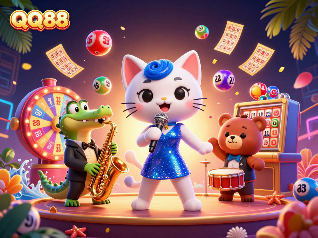 Experience the thrill of QQ88 with vibrant gambling elements in a lively casino scene.