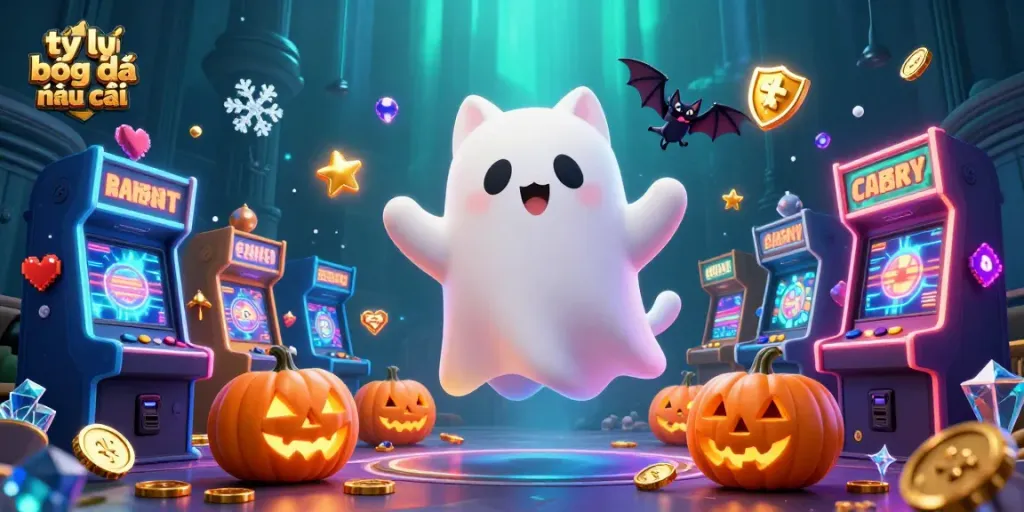 Experience the thrilling tỷ lệ bóng đá nhà cái with a friendly ghost cat in a haunted casino scene.