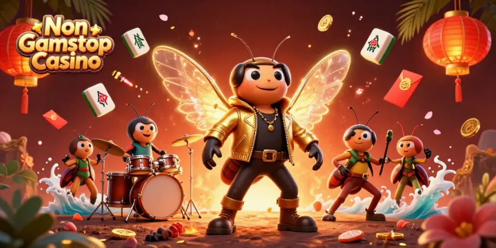 Engage with vibrant Non Gamstop Casino universe showcasing a cicada rock star in 3D