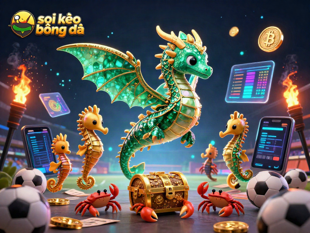Experience thrilling action with tin soi kèo bóng đá featuring a vibrant sea dragon and dynamic sports betting elements.