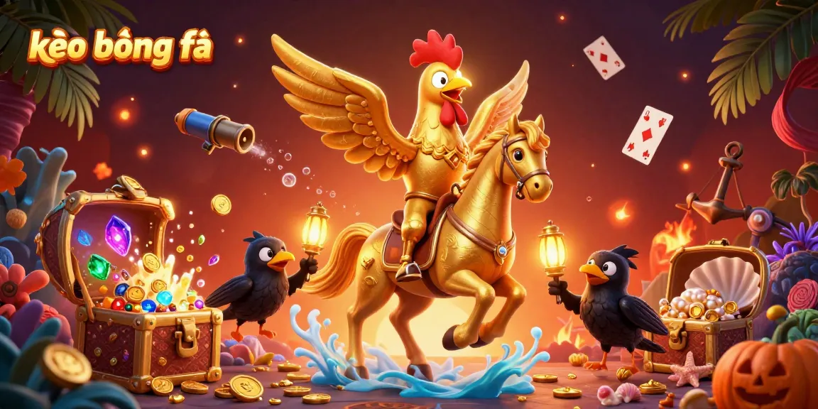 Experience kèo bóng đá excitement with a golden rooster in a vibrant casino scene filled with action.