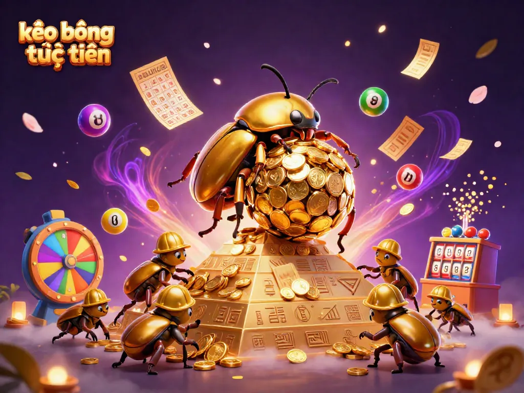 Experience kèo bóng trực tuyến with vibrant lottery balls and golden symbols in this dynamic scene.