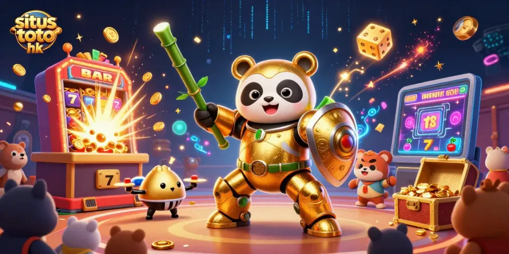 Experience thrilling action with situs toto hk as a golden panda battles for jackpots under flashy lights.