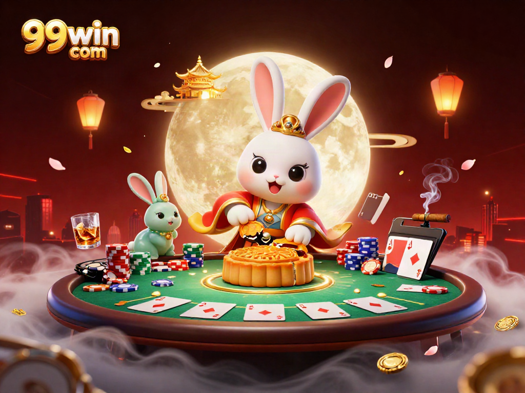 Explore exciting poker games with 99win com's vibrant 3D casino illustration featuring iconic gameplay elements.