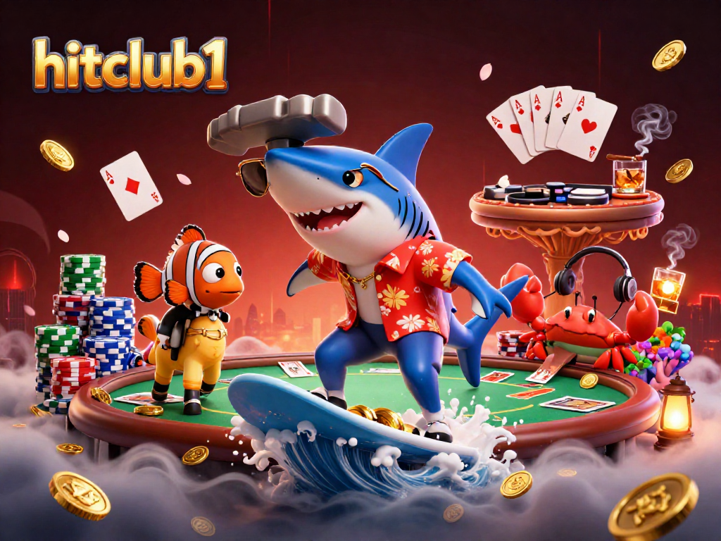 Experience the excitement of hitclub1 with a vibrant casino-themed illustration featuring animated ocean characters.