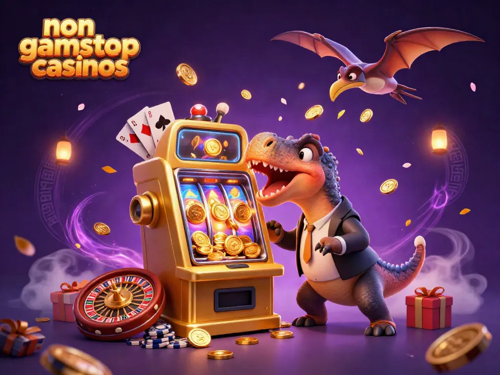 Engaging portrayal of non gamstop casinos featuring dinosaurs and dynamic casino elements.