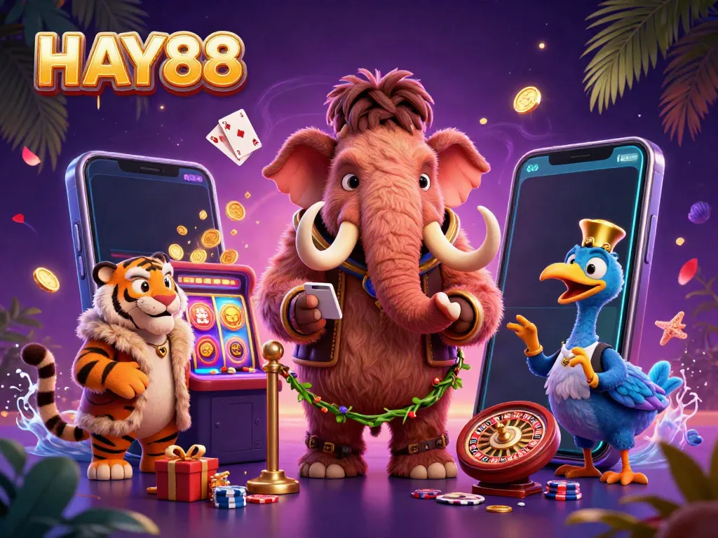 Experience the excitement of HAY88 with vibrant casino elements and lively characters.