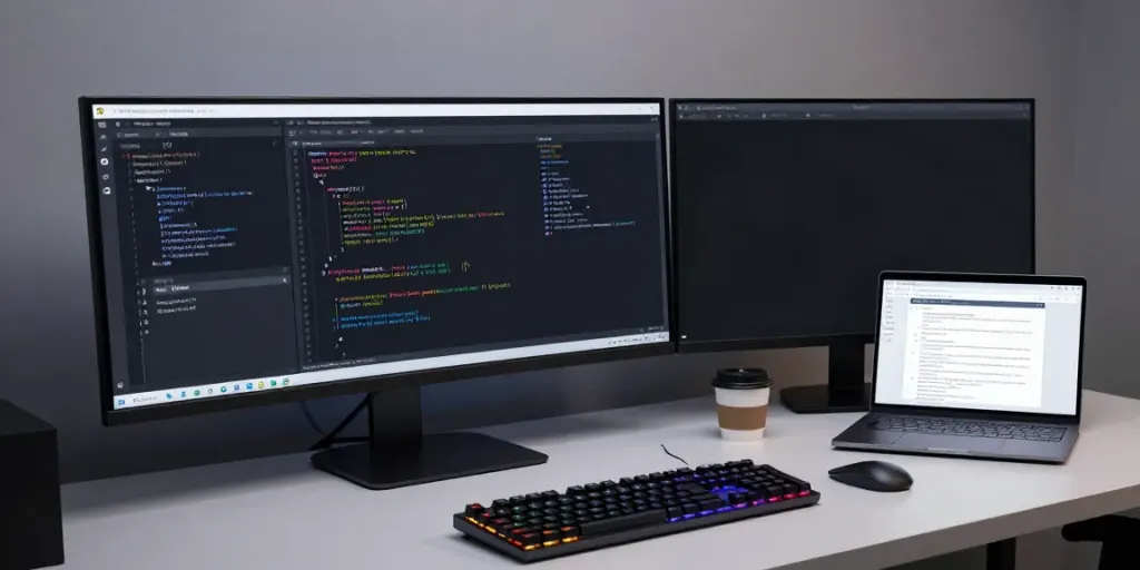 .co.uk domain registration in a modern developer workspace showcasing coding tools, software development environment, and cloud solutions.