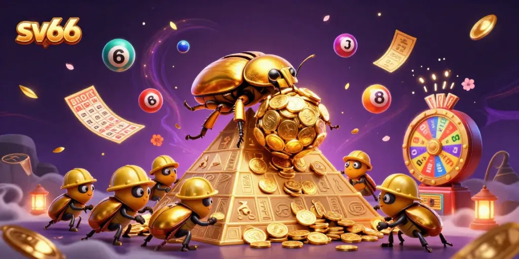 Engage with sv66 gaming excitement with vibrant lottery balls and gold coins in action.