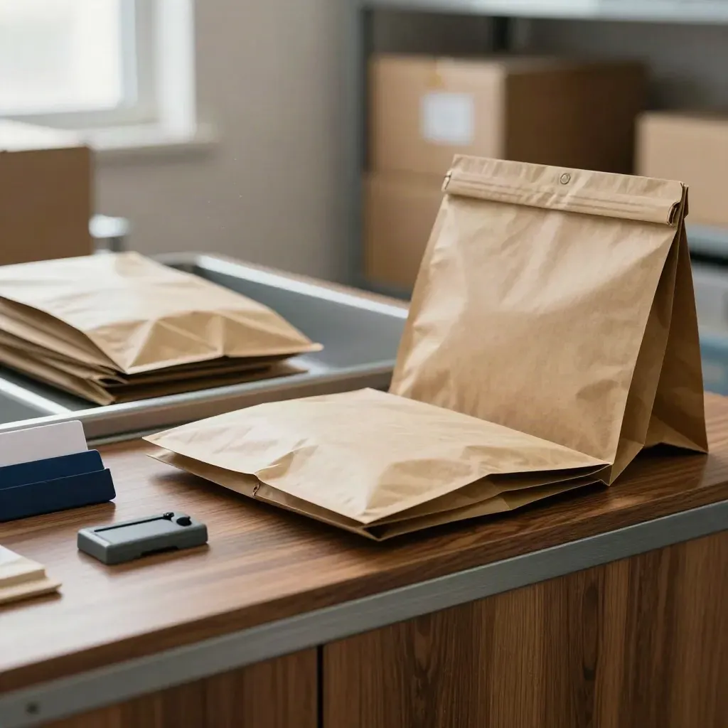 Returns support kit with parcel sleeves, tissue wrap and tray on a warm packing ledge