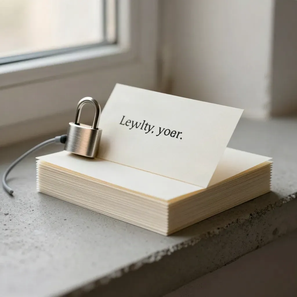 Macro of a ring-bound reply script kit with ivory cards and a looping headset cord on cool concrete.