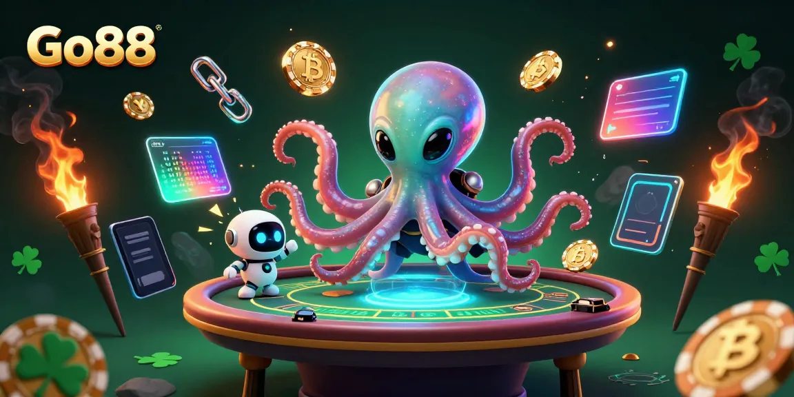 Experience thrilling gameplay with Go88's vibrant 3D alien octopus in a dazzling poker scene.