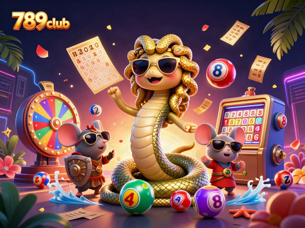 Engaging scene representing the vibrant gaming atmosphere at 789club, featuring dynamic lottery balls and game elements.