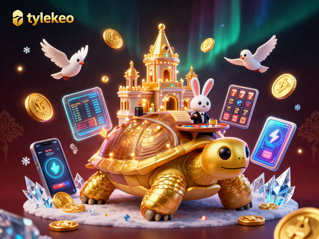 Bet on tylekeo's exciting slots with a fortune-telling tortoise and lively casino scene.