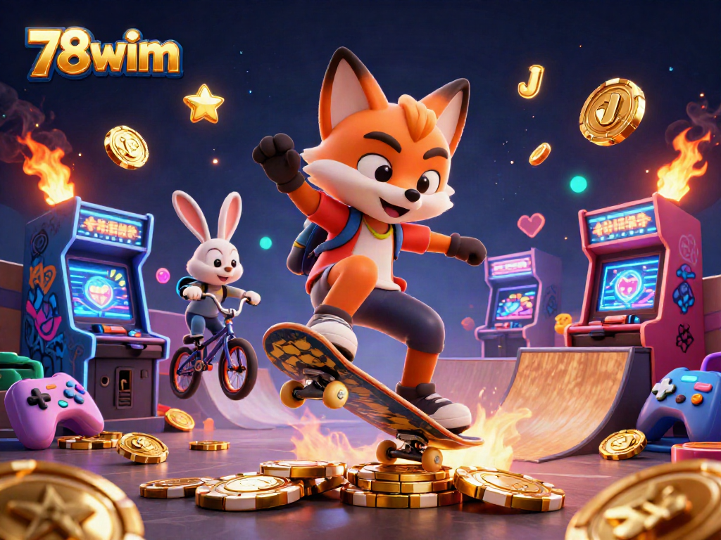 Engage with 78wim through a vibrant 3D casino-themed illustration showcasing dynamic gaming elements.