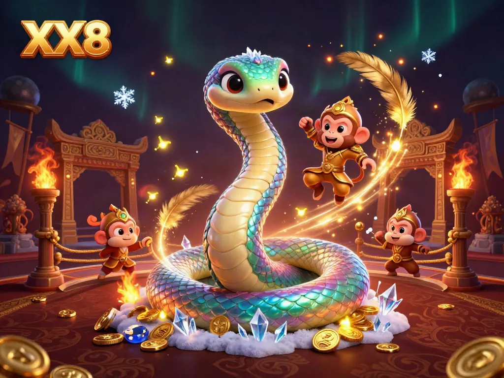 Engage with the vibrant online gaming scene at XX8, featuring colorful characters and dynamic casino elements.