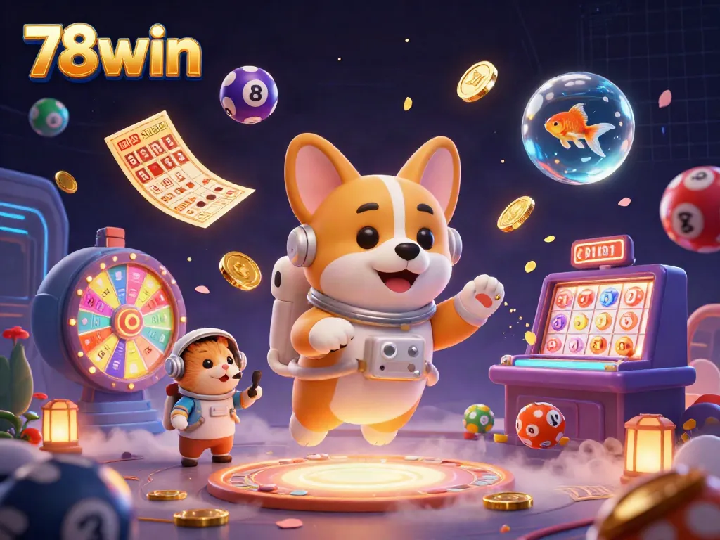 Experience the exciting atmosphere of 78win's casino with unique 3D floating characters and vibrant game elements.