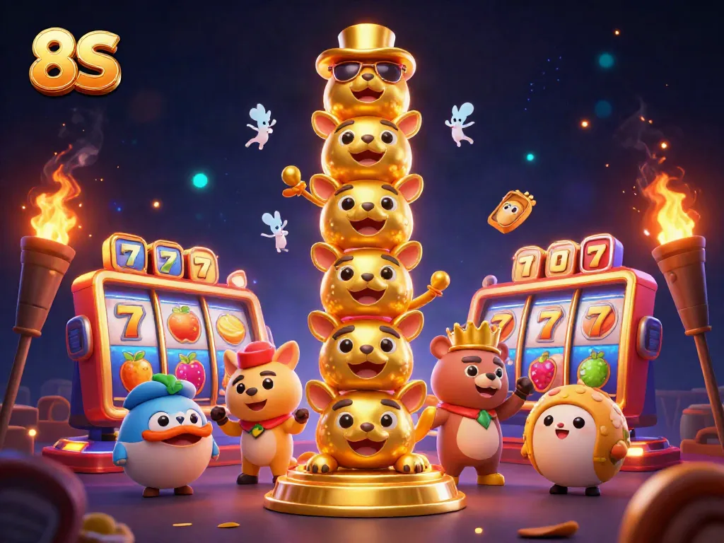 Engage with the vibrant 8S casino world featuring lucky charms and animated totem.