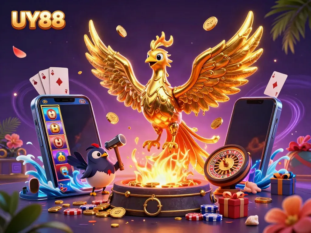 Experience thrilling casino excitement with UY88's molten phoenix and dynamic gaming elements.