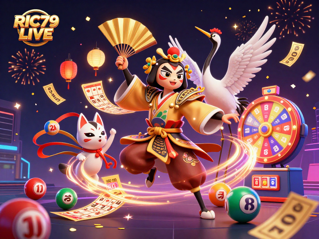 Experience RIC79 LIVE excitement with a colorful dynamic casino celebration scene.