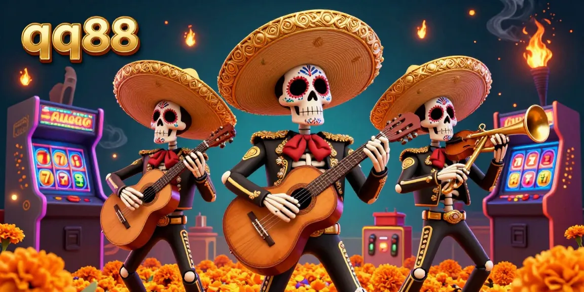 Experience the excitement of qq88 with a 3D mariachi band playing in a vibrant casino atmosphere full of gaming elements.