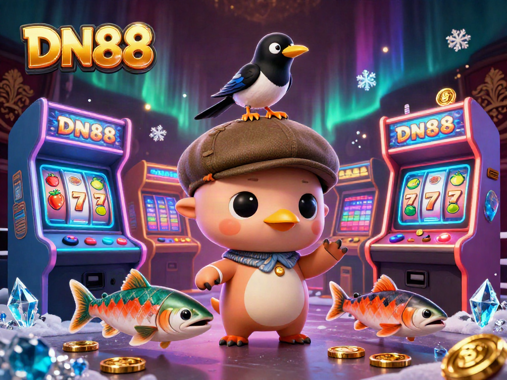 Experience the thrill of gaming at DN88 with cartoon characters in a vibrant casino setting.