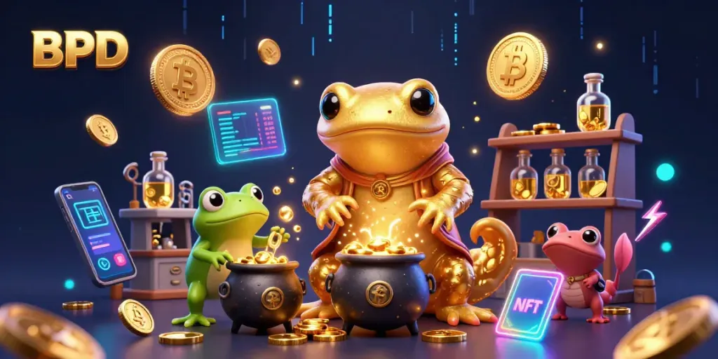 Engage with BPD strategies in a dynamic gaming scene featuring magical gold and crypto elements.