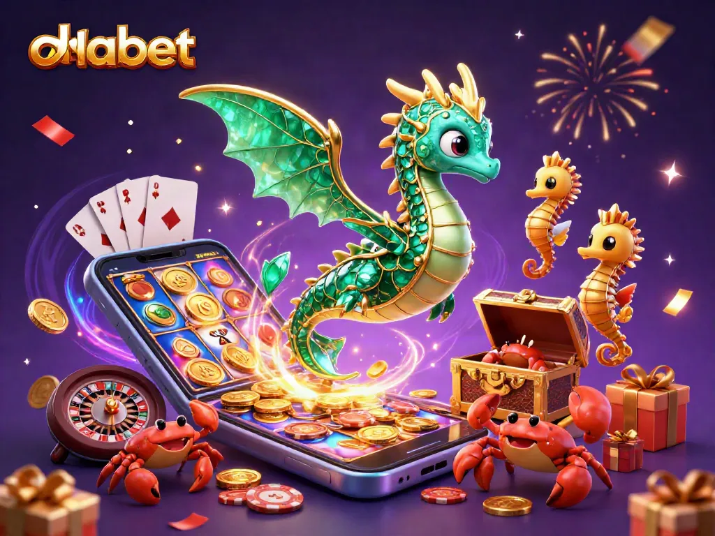 Dabet showcases a vibrant 3D scene with a sea dragon and treasure, embodying casino excitement.