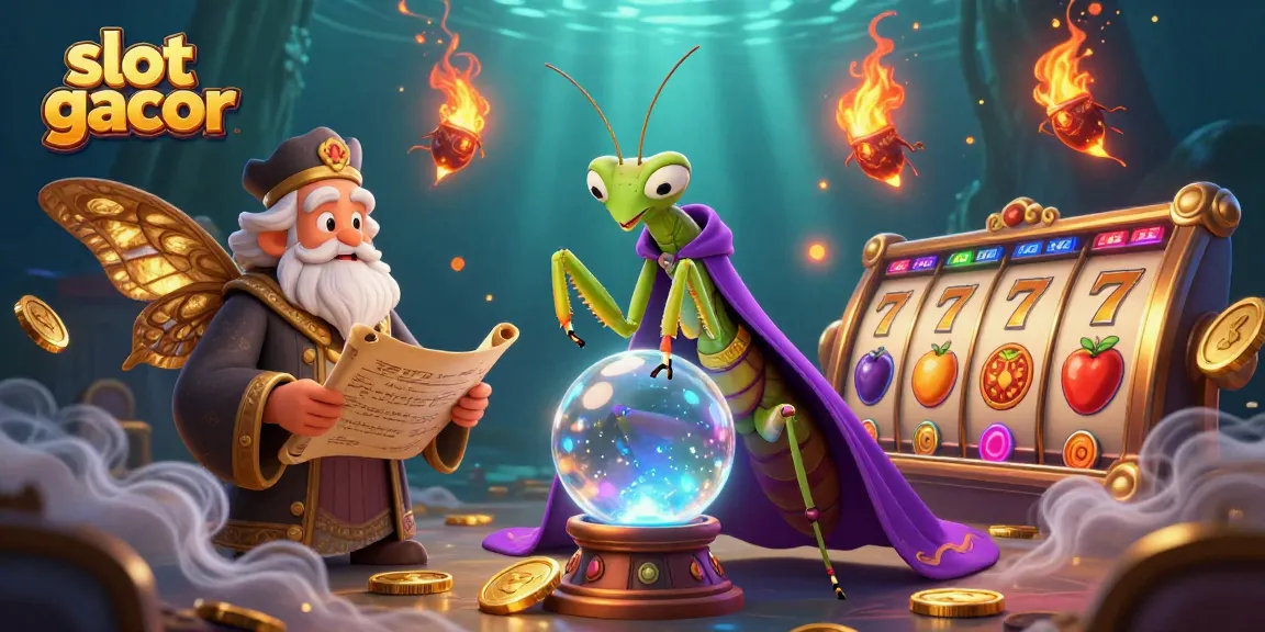Engage with slot gacor featuring vibrant slot reels and mystical characters in a dynamic casino scene.