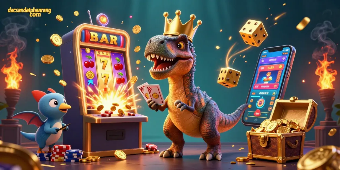 Experience the thrilling world of dacsandatphanrang com with vibrant casino action featuring a T-Rex, pterodactyl, and triceratops.