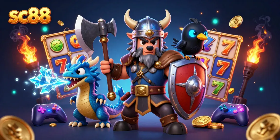 Experience excitement with SC88's vibrant slot games and golden winnings in a dynamic casino scene.