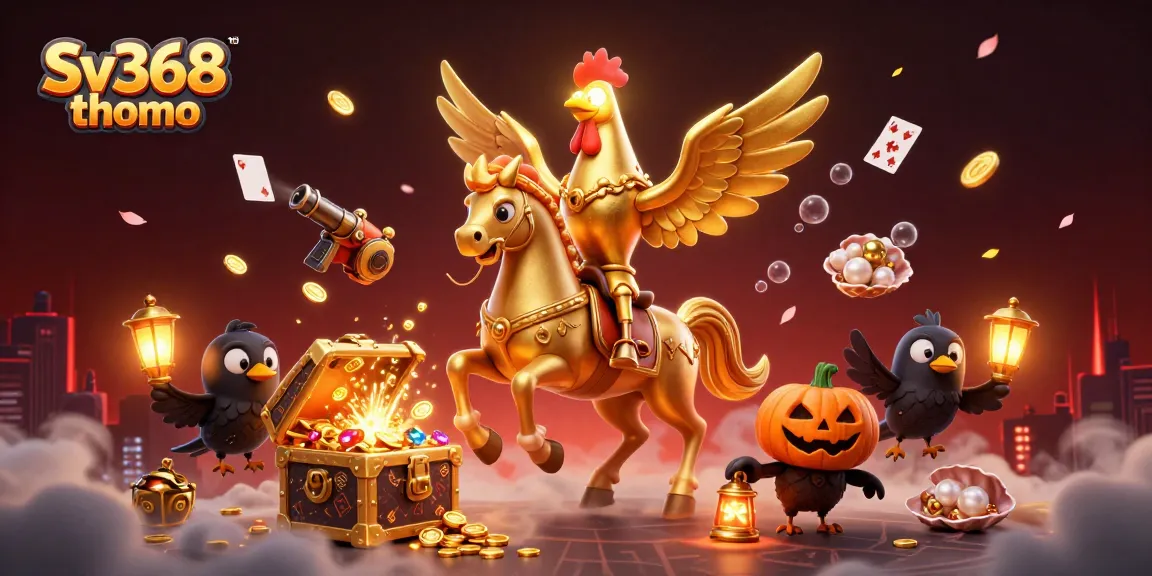 Experience thrilling Sv368 thomo casino action with a golden rooster in a lively ambiance.