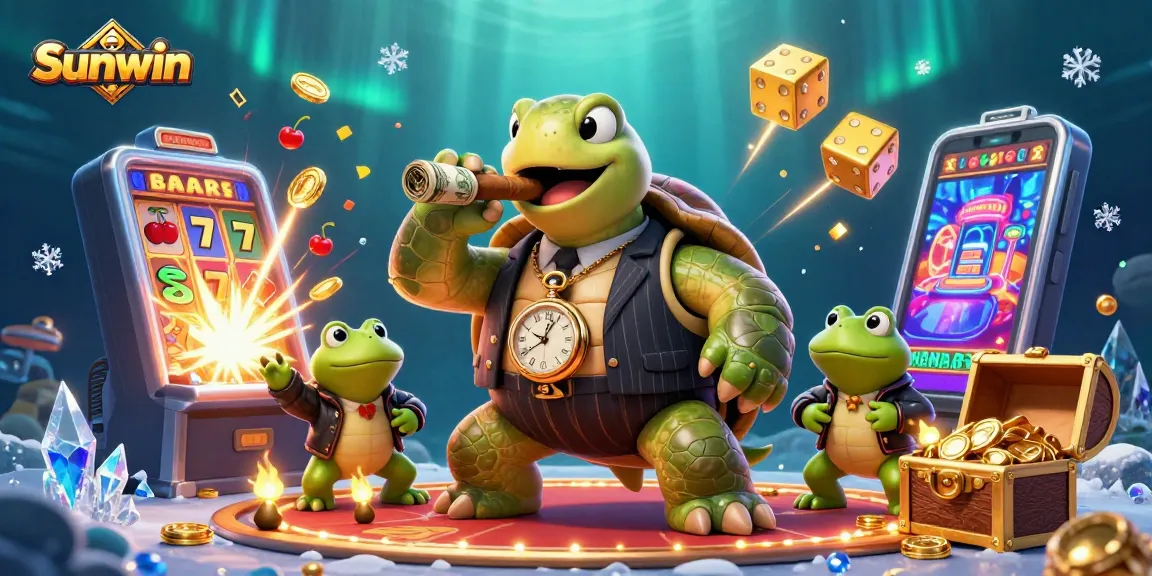 Experience the thrilling excitement of Sunwin's casino games with a dynamic illustration featuring iconic gambling elements.