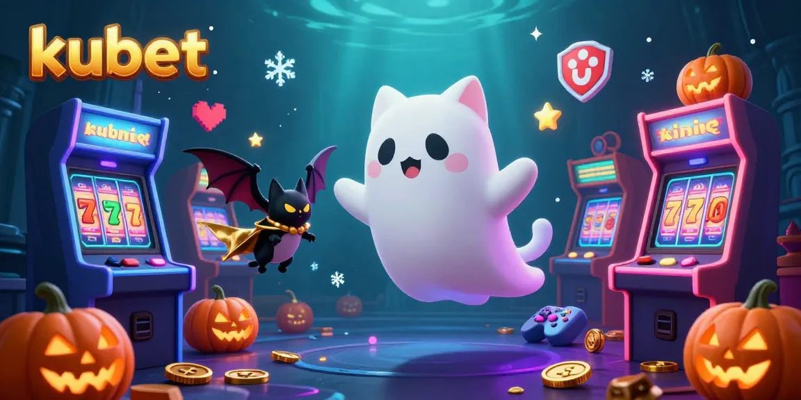 Engage with kubet's thrilling haunted casino adventure featuring a ghost cat and a bat.