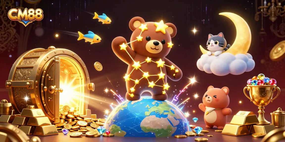 Engage with CM88's vibrant casino world as stars and treasures collide in a dazzling 3D illustration.