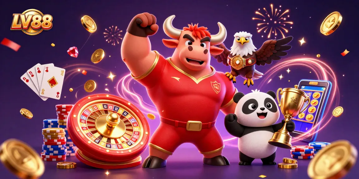 Experience the excitement at LV88 with dynamic casino graphics showcasing big wins and vibrant gameplay.