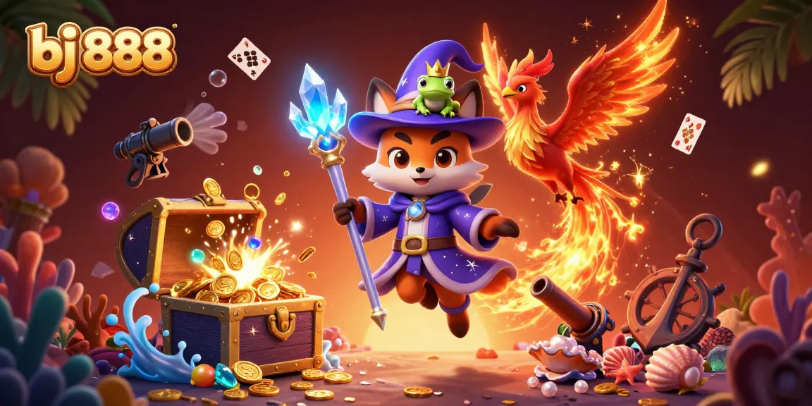 Experience the magical gaming world of bj 888, with vibrant characters and dynamic casino elements.