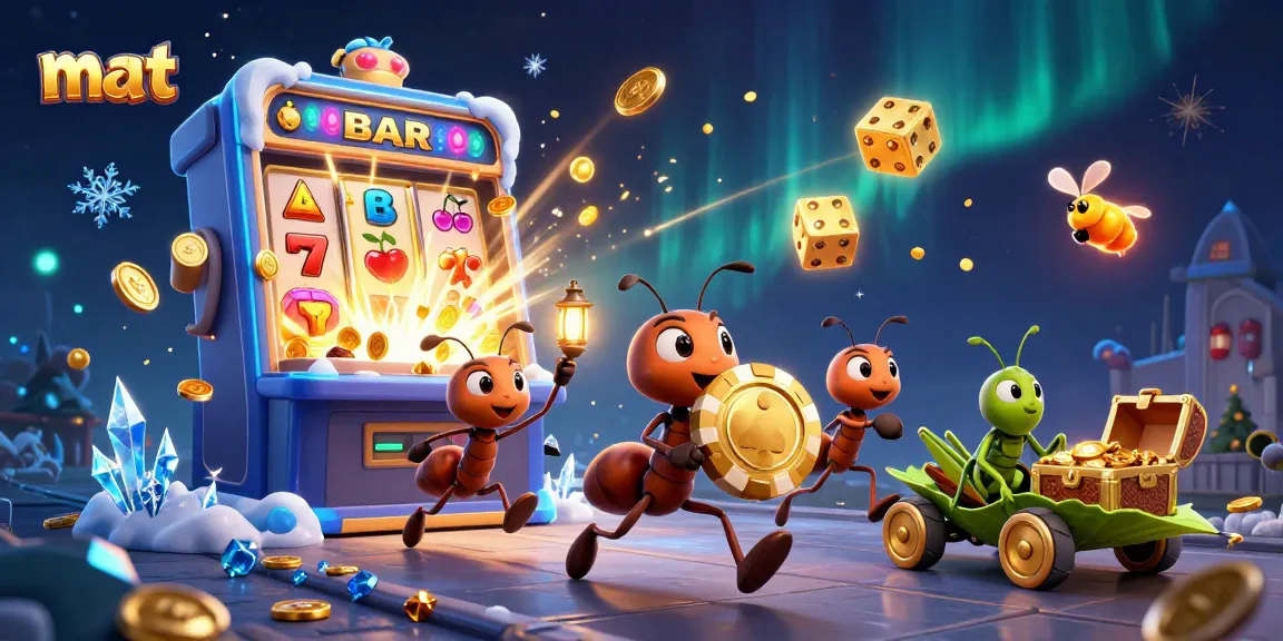 Engage with mat-themed excitement as ants escape with a giant poker chip amidst a jackpot explosion.
