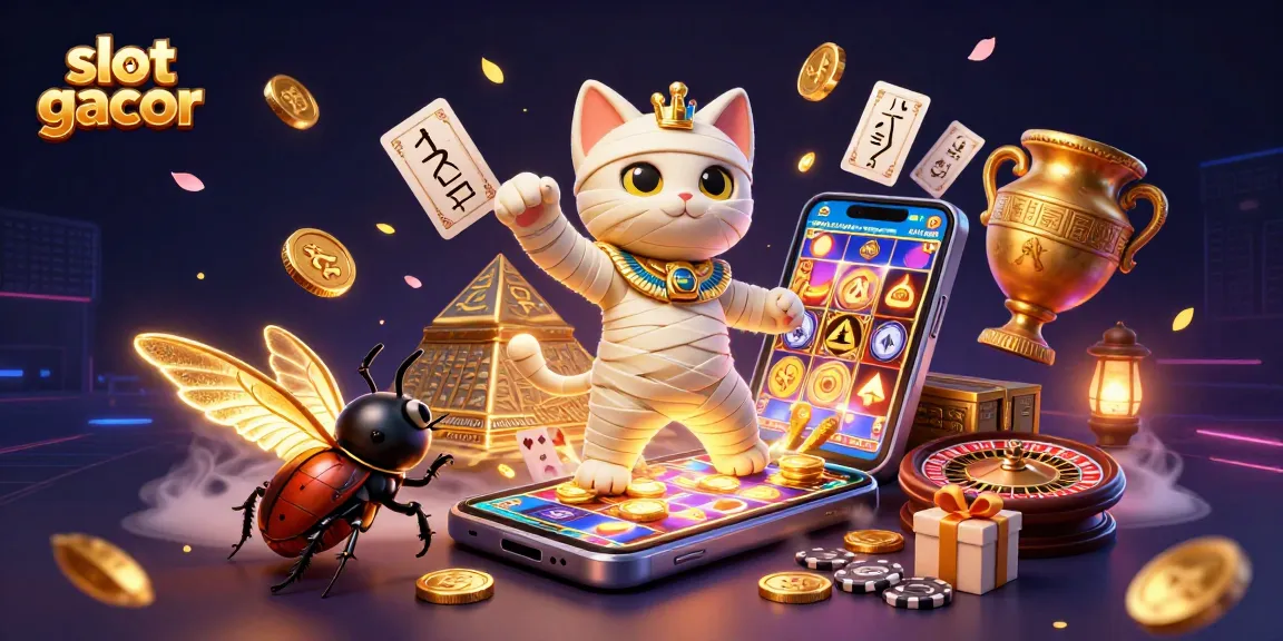 Engage with slot gacor adventures featuring an Egyptian mummy cat in a pyramid casino.