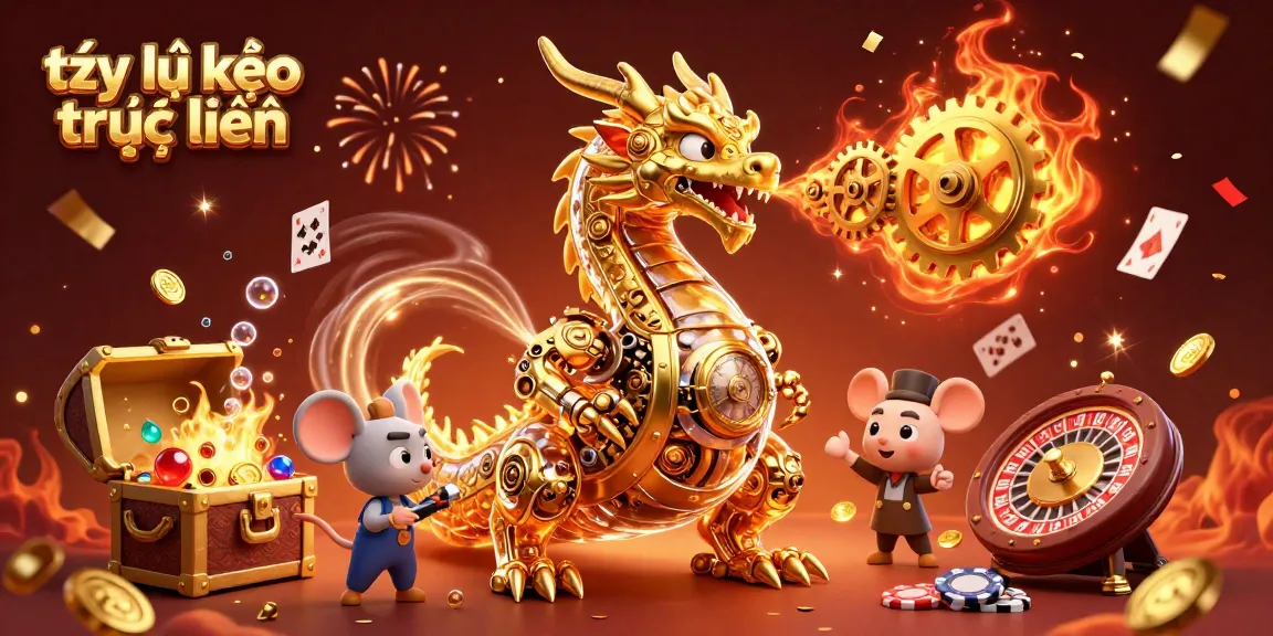 Experience the excitement of tỷ lệ kèo trực tuyến with a dynamic scene featuring golden dragon mechanics and casino elements.