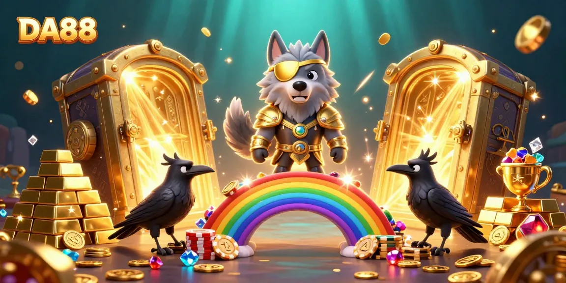 Engage with the mesmerizing DA88 scene featuring Odin wolf and ravens amidst casino excitement.