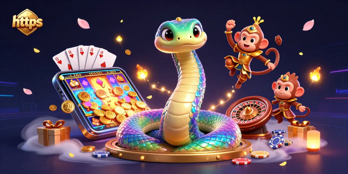 Immerse with https in this vibrant 3D casino scene featuring colorful slots and a dynamic atmosphere.