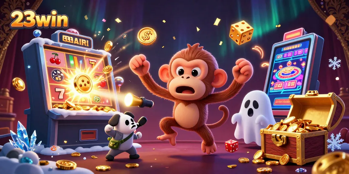 Experience exciting wins with 23win's thrilling slot games showcased in a vibrant casino scene.
