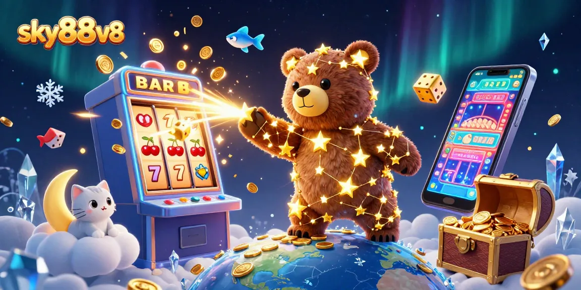 Win at sky88v8 with colorful slots, sparkling coins, and a dynamic casino atmosphere