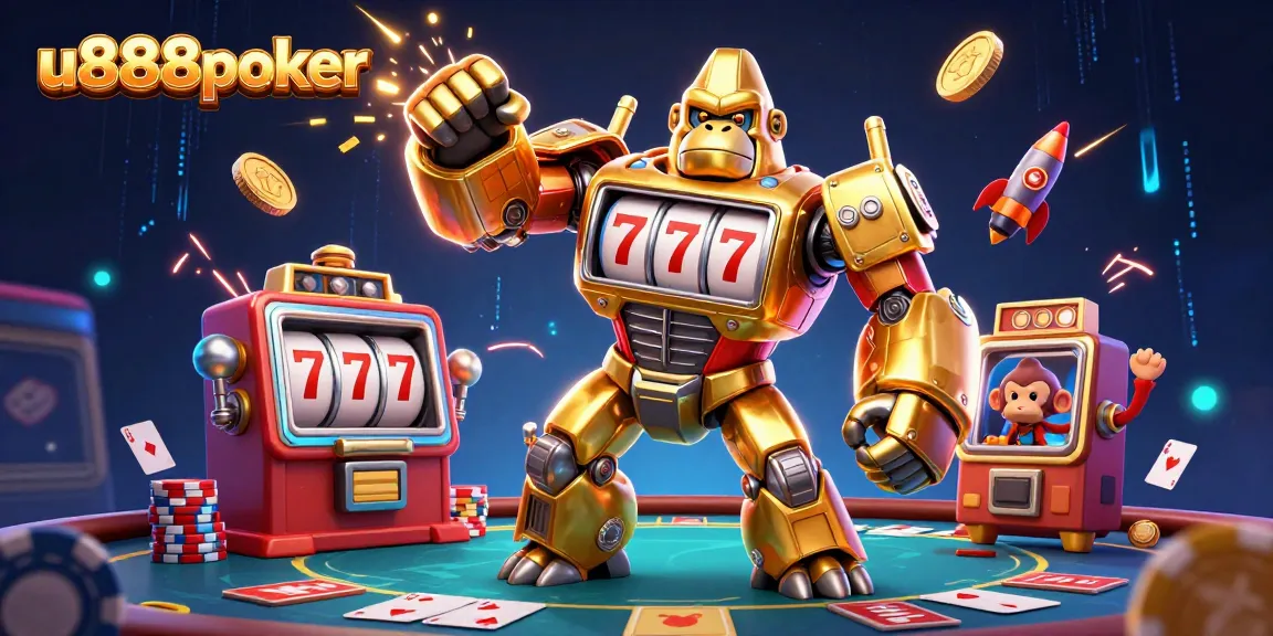 Experience thrilling poker action with u888poker's dynamic 3D illustration showcasing intense gameplay elements.